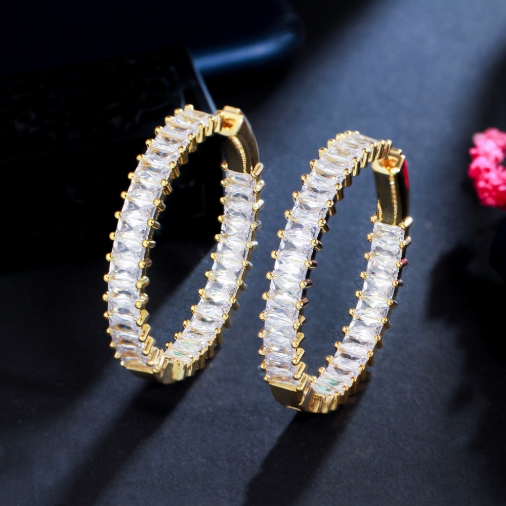 14k gold or sliver diamond hoop earrings - Picture 4 of 8